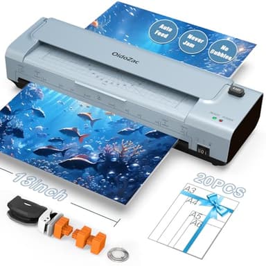 13 Zoll A3/A4 Laminiergerät mit 20 Laminierfolien, Heiß & Kalt Laminiergerät, ABS Anti-Stau, 10-in-1 Laminator mit Schneider, Trimmer & Eckenabrunder für Büro, Schule & Zuhause（Blau）