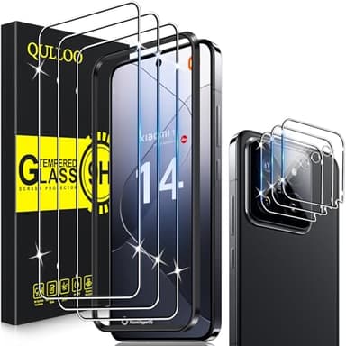 QULLOO Schutzfolie für Xiaomi 14 5G, 3 Stück Displayschutzfolie mit 3 Stück Kameraschutz [9H Härte Gehärtetes Glas ][HD Klar Schutzglas][Anti-Kratzen Folie]