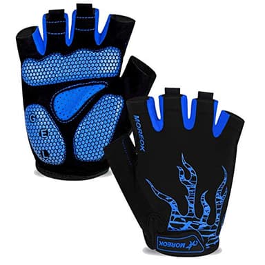 BIKINGMOREOK Fahrradhandschuhe Radhandschuhe Herren Damen Halbfinger Atmungsaktiv Radsporthandschuhe,5MM SBR Gel Stoßdämpfende rutschfeste MTB Mountainbike Handschuhe Unisex-Blau-S