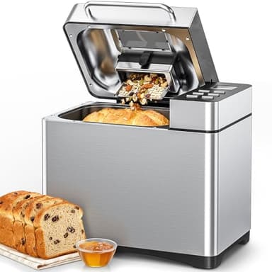 JUMMICO 19-in-1 Brotbackautomat mit automatischer Beigabe & Edelstahl-Gehäuse | 1kg Kapazität (3 Größen), 3 Krustenstufen | Warmhalten, Timer-Start | Einfache Bedienung, Glutenfrei, Joghurt