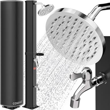 Casaria® Solardusche 35 Liter UV-beständig Ablage 105GSM Schutzhaube Regendusche Pooldusche Campingdusche 60°C Warmes Wasser Dusche Außendusche