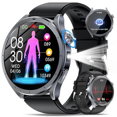 2026 Neu AI Smartwatch Herren mit ChatGPT/EKG/HRV/ΒΙυτｚυcker/BMI/Harnsäure/LED-Licht, 1.53" Gesundheitsuhr mit Telefonfunktion, 24H ΒΙυtdrυck/SpO2 Schlafmonitor/SOS-Notruf Fitnessuhr für Android iOS