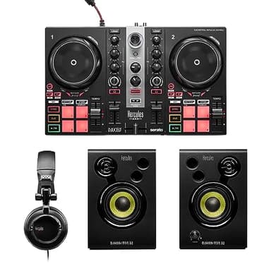 Hercules DJLearning Kit MK2 – All-in-One DJ-Komplettset: DJControl Inpulse 200 MK2 Controller, DJMonitor 32 Aktiv-Lautsprecher & HDP DJ45 Kopfhörer – Inklusive Serato DJ Lite & DJUCED Software