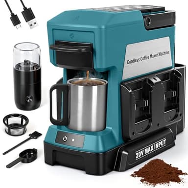LEZZYRUCK Kabellose Kaffeemaschine für Makita 18V Akku (keine Batterie), Tragbare Tropfkaffeemaschine mit elektrischer Kaffeemühle und Kaffeetasse, für Wohnmobil, Camping, Reisen