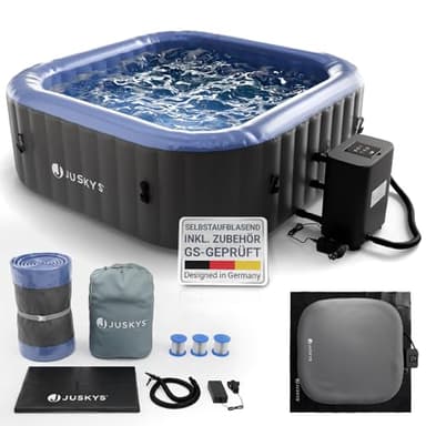Juskys® Whirlpool SpaLuxe – Aufblasbar, 130 Sprudeldüsen, 3000W Gesamtleistung, PVC laminiert, Grau/Blau