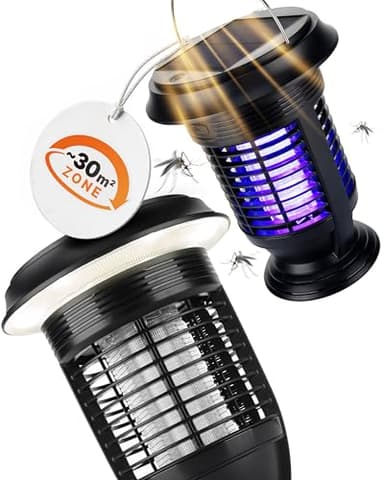RAPIZZ UV Insektenvernichter Elektrisch I Solar & Stecker I Regenfest & Li-Ion Batterie I Fliegenfalle Elektrischer Mückenkiller Moskito Lampe Insektenlampe Mückenlampe Electric Outdoor Insect Killer