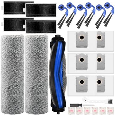 Pure Realm 26 Stück Zubehörset für Ecovacs Deebot X9 pro Omni / X11 PRO Omni, 1 Hauptbürste 2 Mopp Reinigungswalze 6 Staubbeutel 6 Seitenbürsten 4 Filter 6 Flach-Duftstein, Roboter-Ersatzteile Zubehör