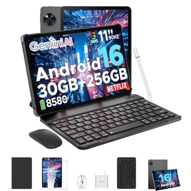 DOOGEE U11 Pro Android 16 Tablet mit Tastatur Gemini AI, 30GB+256GB (2TB TF) Gaming Tablet 11 Zoll, 8580mAh, 90Hz Display, WiFi 5, T7200 Octa Core, 13MP+5MP, Tablets mit Stift, Maus, Hülle,Schwarz