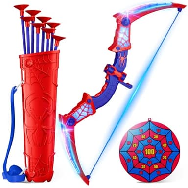 Spielzeug ab 3-12 Jahre Junge, Pfeil Bogen Spielzeug mit Rot & Blau LED Lichtern, Köcher & Netz-Zielscheibe, Geschenk Junge 3-12 Jahre Geschenkideen Kinderspielzeug Garten Outdoor Spiele für Kinder