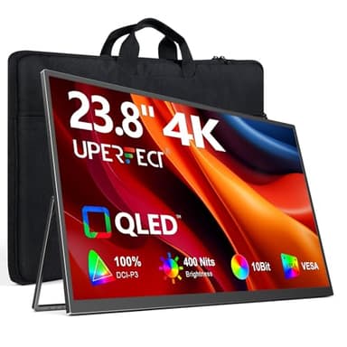 UPERFECT Tragbarer Monitor 4K 23.8" QLED | 400 Nits 24“ Großbildschirm | 3840 * 2160 UHD 100% DCI-P3 | 1MS FreeSync | USB-C & HDMI | VESA & Ständer | Zweiter Bildschirm für Laptop, PC, Spielkonsolen