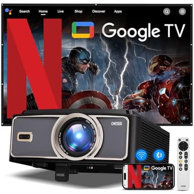 Beamer-4K[2200ANSI&Autofokus/Trapezkorrektur] Tageslicht Beamer mit WiFi 6 Bluetooth,DESS Full-HD 1080P Smart kurzdistanz Beamer,verdeckter Motor-Ständer,300" Display Heimkino&Outdoor Projektor
