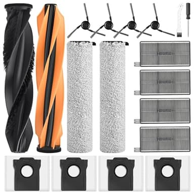 18 Stück Zubehör für Dreame Aqua10 Ultra Roller Complete Saugroboter, Ersatzteil mit 4 Staubbeutel 4 Seitenbürsten 4 Filter 2 Wischwalze 2 Hauptbürste 1 Reinigungsbürste 1 Schraubendreher