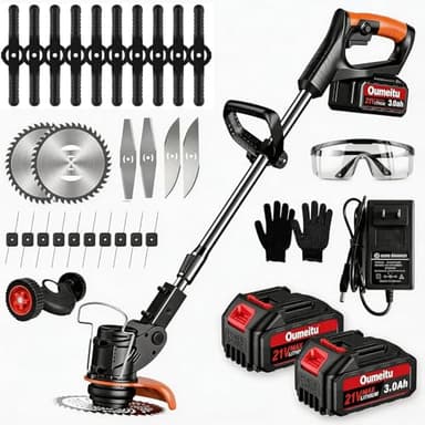 Akku Rasentrimmer mit Akku und Ladegerät,3-in-1 Elektrischer Akku Motorsense & Rasentrimmer Rasen mit 2 X 3.0AhAkku & Metall Messer & Teleskopstange, Akku Freischneider für Rasenschneiden und Garten