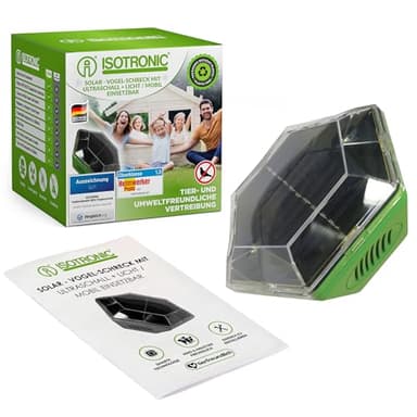 ISOTRONIC Solar Vogelabwehr mit Blitz & Ultraschall – Vogelschreck zur Abwehr von Tauben, Spatzen, Möwen & Krähen – Taubenabwehr für Balkon & Garten – Vogelvertreiber 150m² Wirkungsbereich (1 Stück)