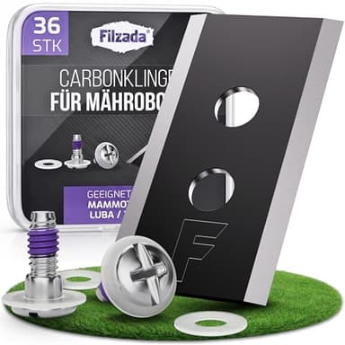 Filzada® 36x Mähroboter Messer Carbon inkl. Schrauben & Sicherung - kompatibel mit Mammotion Luba & Yuka - Geeignet für Mamotion Luba 3, 2 Mähroboter Klingen/Passend für Mammotion Ersatzklingen