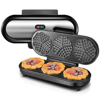 FOHERE King Size Waffeleisen, 15 Herzwaffeln in 2 Minuten, Herzwaffeleisen mit 3 Antihaftbeschichteten Backflächen für klassische Herzwaffeln, Backampel, Edelstahl, ideal für Familie & Party (silbern)