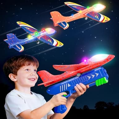 Winstico Flugzeug Spielzeug mit Katapult für Jungen ab 4 5 6 7 8 Jahre - Styroporflieger & Segelflugzeug, Outdoor Spielzeug für Kinder Garten, Geburtstagsgeschenk & Kinderspielzeug