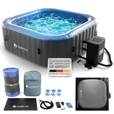 Juskys® Whirlpool SpaLuxe – Aufblasbar, 130 Sprudeldüsen, 3000W Gesamtleistung, PVC, LED-Beleuchtung, Grau/Blau