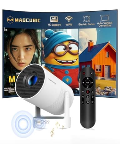 Magcubic Mini Beamer 4K Unterstützt, Smart Projector Elektrisch Fokus WiFi 6 BT 5.4, 5W Lautsprecher Mini Tragbar Projektor Full HD 1080P Unterstützt 260ANSI Auto Horizontal Trapezoid Correction