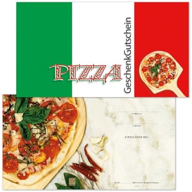 GESCHENKGUTSCHEINcom - 100 Blanko Gutscheine - Formular mit Vordruck für Pizzeria Pizza italienisches Restaurant G1215-100-V1