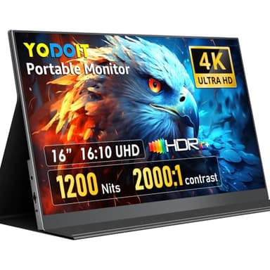 Yodoit Portable Monitor 16 Zoll 4K 3840 x 2400 UHD 1200 Nits Bildschirm mit Smart Cover, IPS-Display mit Typ C, Mini-HDMI, integrierte Lautsprecher, kompatibel mit PC, Laptop, MacBook, PS3/4/5