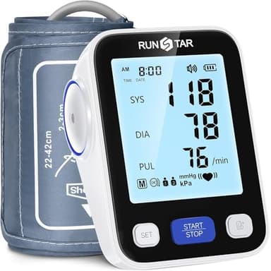 RunStar Blutdruckmessgerät oberarm mit breiter Manschette (22 cm - 42 cm) für den Heimgebrauch, automatische digitale Blutdruckmessgerät mit Aufbewahrungstasche, 2 x 99 Lesespeicher