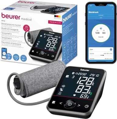 Beurer BM 64 Oberarm-Blutdruckmessgerät, AFib-Erkennung zur Schlaganfallprävention, Ruheindikator, Manschette für 22-42 cm, mit App, Datenübertragung zu Apple Health und co.
