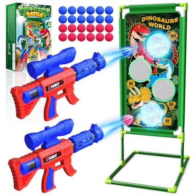 Spielzeug ab 3-12 Jahre Junge,Dinosaurier Schießspielzeug Geschenk Dinosaurier Spielzeug Dino Outdoor Spiele für Kinder Schießspiele für Kinder 2 Pcs Popper Pistole 24 Schaumball Ostergeschenke