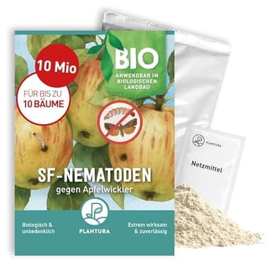 Plantura SF-Nematoden gegen Apfelwickler & Pflaumenwickler – 100% biologisch & hochwirksam, inkl. Netzmittel, Nützlinge aus Deutschland, 10 Mio für bis zu 5 große / 10 kleine Bäume