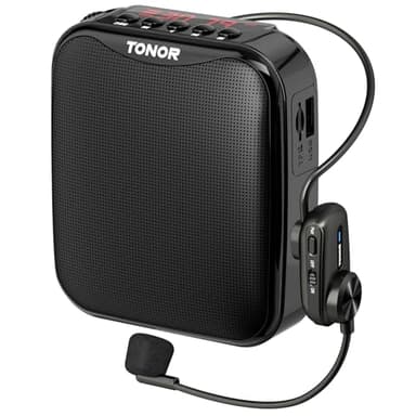 TONOR Sprachverstärker Tragbar, Wiederaufladbarer Mini Stimmverstärker mit Bluetooth Lautsprecher, Wireless Mikrofon-Headset, 25 m PA-System für Trainer, Reiseführer, Tagungen, Fitness, K11