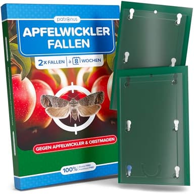Apfelwickler Pheromonfallen [2 Stück] für wurmfreie Äpfel - Pheromonfalle Apfelbaum mit starkem Lockstoff, Monitoring-Obstmadenfalle wetterfest & unauffällig für Apfelbäume & Obstgärten