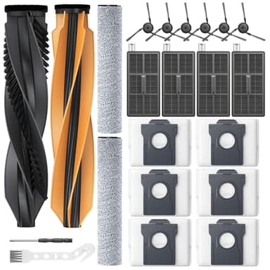 22 Stück Aqua 10 Ultra Zubehör für Dreame Aqua10 Ultra Roller Complete Saugroboter, 2 Hauptbürste,2 Rollenwischer,6 Staubbeutel, 4 HEPA-Filter,6 Seitenbürsten,1 Reinigungswerkzeug,1 Schraubendreher