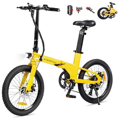 Cyseekin C10 E-Bike Klapprad 20 Zoll, Nur 18,6kg leicht, 250W Motor 345,6Wh Akku Ebike mit Shimano 7-Gang, bis 100km Reichweite 25km/h Pedelec mit LCD-Display, Ideal für Wohnmobil Pendeln (Gelb)