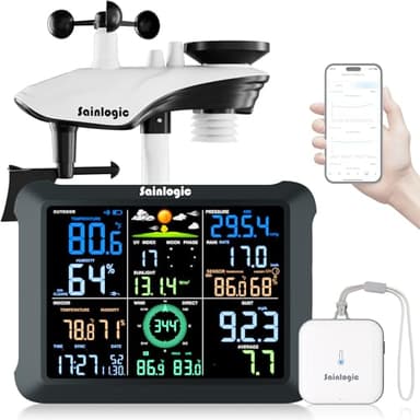 Sainlogic Smart Wetterstation WLAN, Drahtloser Innen-Außen-Sensor, 24/7, 14-in-1 Wetterstation mit Regenmesser, UV, Warnungen & 2-jähriger Datenexport