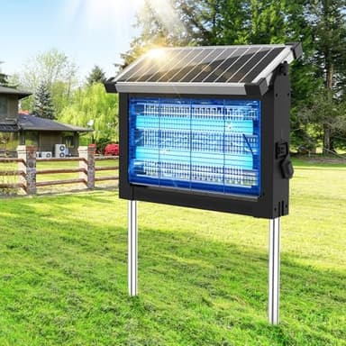 Dnenellr Solar Insektenvernichter Outdoor, 4500V Elektrische Mückenfalle, IPX5 Wasserdicht, 4000mAh Akku, USB Wiederaufladbar, Kabellose Mückenlampe mit Erdspieß für Garten, Terrasse (Schwarz)