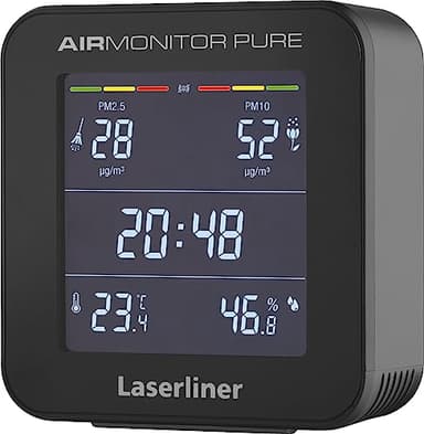 Laserliner Feinstaubmessgerät, Luftqualität Messgerät für Pollen und Allergene, Innenraum Air Monitor mit Alarm, Temperatur und Luftfeuchtigkeit