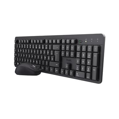 Trust Ymo II Leise Tastatur Maus Set Kabellos Deutsches QWERTZ Layout, Flachen Tasten, Spritzwassergeschützt, Beidhändig Funkmaus 800-1600 DPI, EIN USB-Empfänger, für PC, Computer, Laptop, Mac