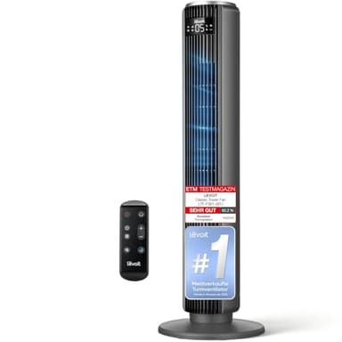 Levoit Leiser Ventilator mit Kühlung - Turmventilator mit Fernbedienung - Oszillierender Säulenventilator mit Fortschrittlichem Schlafmodus - 5 Geschwindigkeiten 4 Modi 12 Std Timer - Mattgrau 92 cm