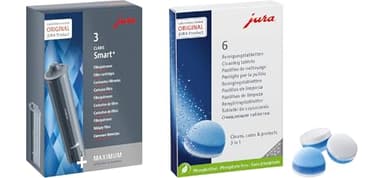 JURA original - CLARIS Smart+ Filterpatrone mit automatischer Filtererkennung (3er-Pack – 24233) + 3-Phasen-Reinigungstabletten (6 Stück – 24225) - TÜV-zertifizierte Hygiene