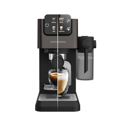 GRUNDIG - KSM 5330 Siebträgermaschine - 1628 W - 15 Bar Pumpendruck - Dark Inox - Milchbehälter 300ml - Touch-Display - BrewSense Technologie - 1,1L Wassertank - Espresso & Cappuccino - Robust