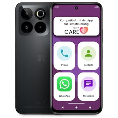SPC Zeus 2 Elite – Smartphone Senior mit 6,7-Zoll-Display und 128GB | Triple cam 50MP, NFC und Schnellladefunktion | Easy-Mode, XL-Symbole und Kompatible mit App Fernverwaltung und -ortung – Schwarz