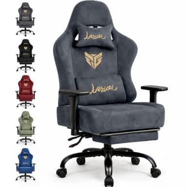 Riftracer Gaming Stuhl Chair Gamer Sessel - wildlederartiger Stoff, 3D‑Armlehnen, neigbare Rückenlehne, höhenverstellbarer Sitz, Lenden‑ & Kopfstütze, 220 kg Belastbarkeit, Grau
