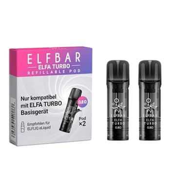 Elfbar Elfa Turbo Leerpods - kein Liquid enthalten - 550 mAh Akku, USB-C Schnellladung, MTL, 2 Leistungsmodi, Refillable & Prefilled Pods + Lustiger Hookain Sticker - Leerpods - 2 Stück