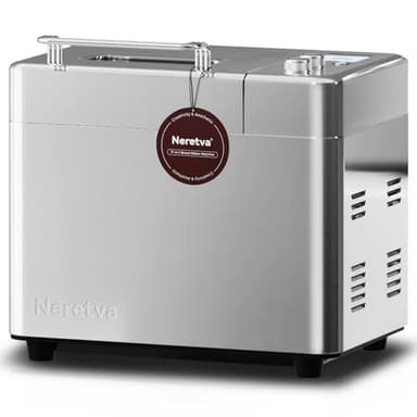 Neretva Brotbackautomat, Geräuscharm(≤30dB) Vollautomatische Brotbackautomaten mit Auto Zutatenfach&1KG Keramik-Antihaft-Backform, 17- in-1 Doppelheizung Brotbackmaschin mit Timer-Joghurt/Glutenfrei