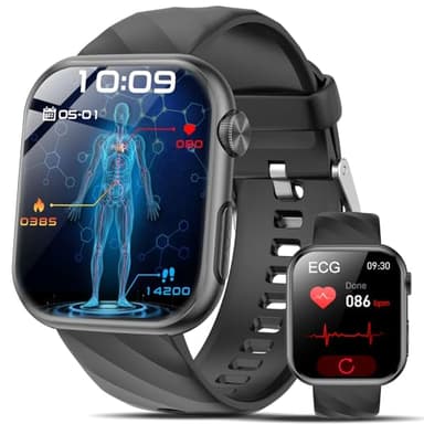 2026 Neu Smartwatch EKG+HRV/BMI/Harnsäure/ΒΙυtzυcker Herren Damen, 1.97'' AMOLED Gesundheitsuhr mit Bluetooth Anrufe, 24H Herzfrequenz/Blutdruck/Schlafmonitor, SOS-Notruf Fitnessuhr für Android/iOS
