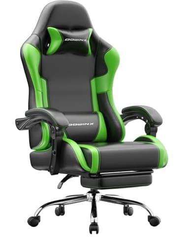 Gaming Stuhl Bürostuhl Gaming Sessel mit höhenverstellbaren Linkage-Armlehnen, ergonomischer Gamer Stuhl mit Fußstütze, gepolstert Gaming Chair 150° neigbar bis 180 kg, Grün