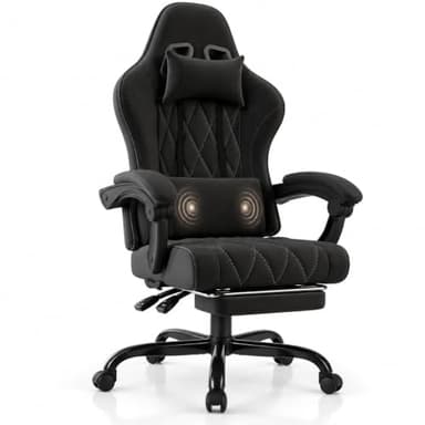 JUMMICO Gaming Stuhl Stoff mit Massage & Fußstütze, Tiefschwarz