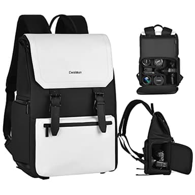 Cwatcun Kamerarucksack, Fotorucksack Wasserdicht Kamera Rucksack Professionelle Spiegellose DSLR SLR Fotorucksack Groß Kameratasche Kompatibel für Sony Canon Nikon und Objektiv Stativ Zubehör,Weiß,L