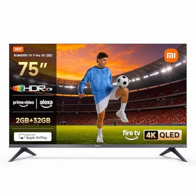 Xiaomi TV F Pro 75(190 cm), 4K UHD QLED, Smart TV, Fire OS8, Triple Tuner DVB-C/S/S2/T/T2,HDR10+, 60Hz mit 120Hz Game Boost Mode,MEMC,Sprachsteuerung mit Alexa,2GB+32GB,Kompatibel mit Apple AirPlay