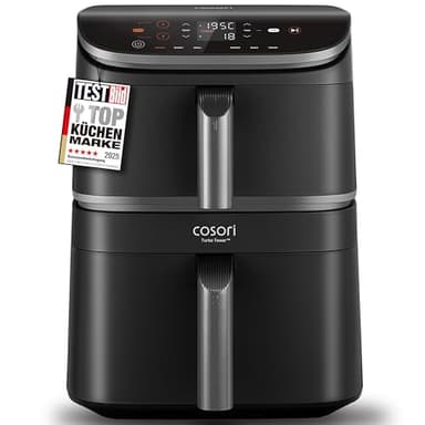 COSORI Airfryer, Heißluftfritteuse 2 Kammern, 10,8 L Heissluftfritteuse, Innovative Mehrfach-Luftgeschwindigkeit, Spart 41 Prozent Platz, Inklusive Rezeptbuch und Edelstahl-Rost, Silbergrau